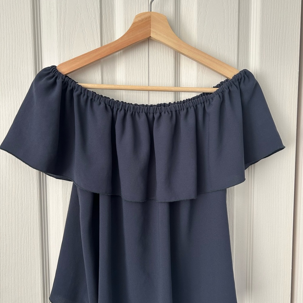 Aritzia Wilfred Dark Blue Off-Shoulder Blouse